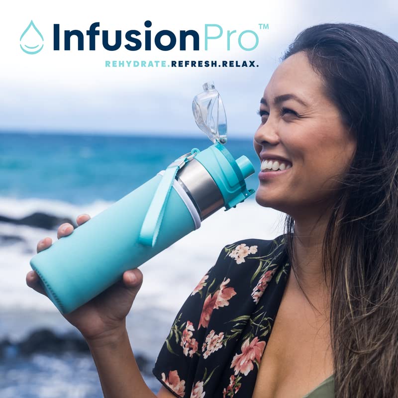Infusion Pro زجاجة ماء فواكه إنفيوجن برو مع غلاف معزول وكتاب إلكتروني عن الماء المنقوع بالفواكه: مُنقع سفلي لمزيد من النكهة: غطاء علوي قابل للقفل: فكرة هدية فريدة - أزرق مائل إلى الأخضر - Image 4